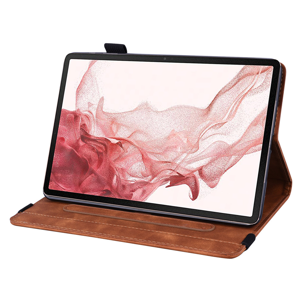 For Samsung Galaxy Tab S9 FE+ Tablet Case Card Slots Leather Cover Flower Pattern - Brown