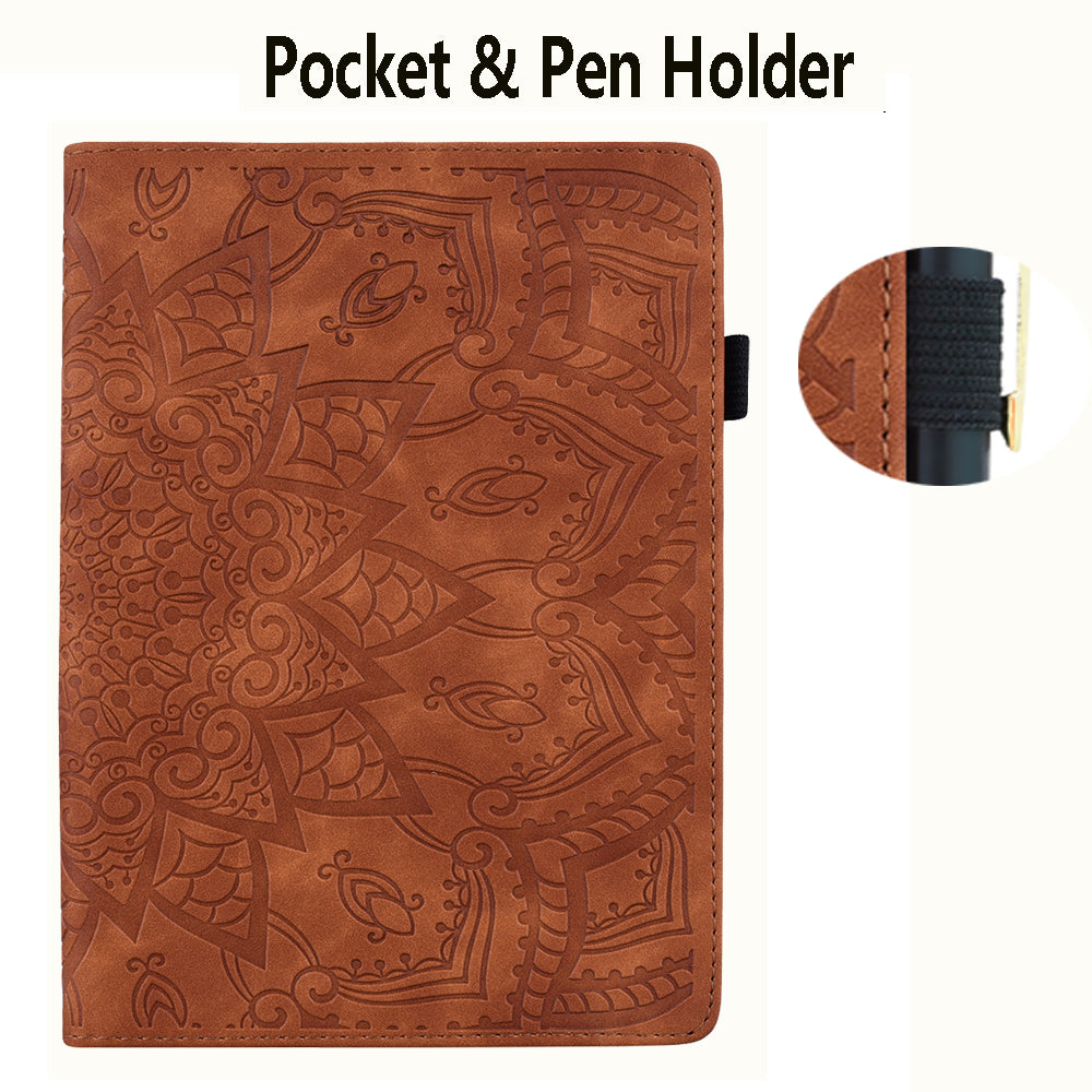 For Samsung Galaxy Tab S9 FE+ Tablet Case Card Slots Leather Cover Flower Pattern - Brown