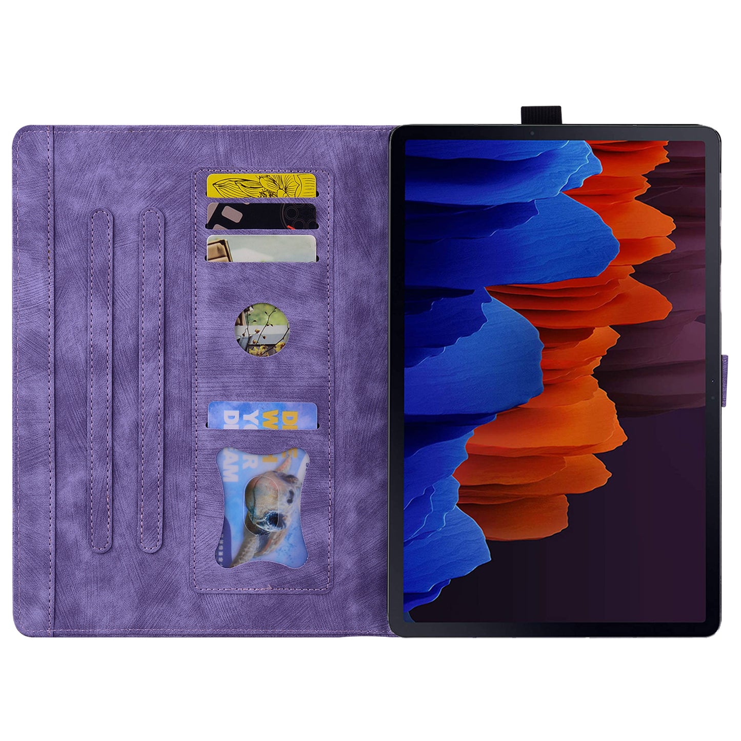 For Samsung Galaxy Tab S9 FE+ Leather Tablet Case Flower Cat Pattern Card Slots Cover - Purple