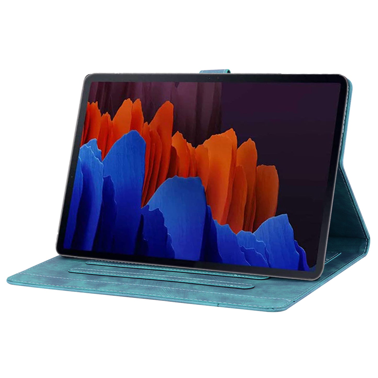 For Samsung Galaxy Tab S9 FE+ Leather Tablet Case Flower Cat Pattern Card Slots Cover - Green