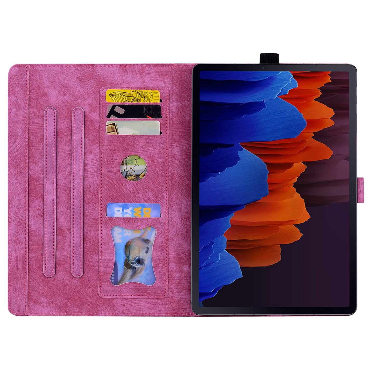 For Samsung Galaxy Tab S9 FE+ Leather Tablet Case Flower Cat Pattern Card Slots Cover - Rose