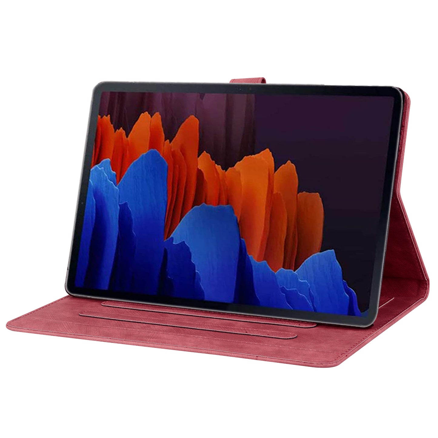 For Samsung Galaxy Tab S9 FE+ Leather Tablet Case Flower Cat Pattern Card Slots Cover - Wine Red