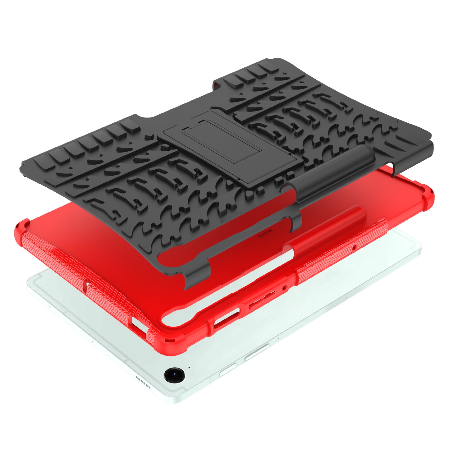 For Samsung Galaxy Tab S9 FE Kickstand Case TPU+PC Tablet Cover Tire Texture - Red