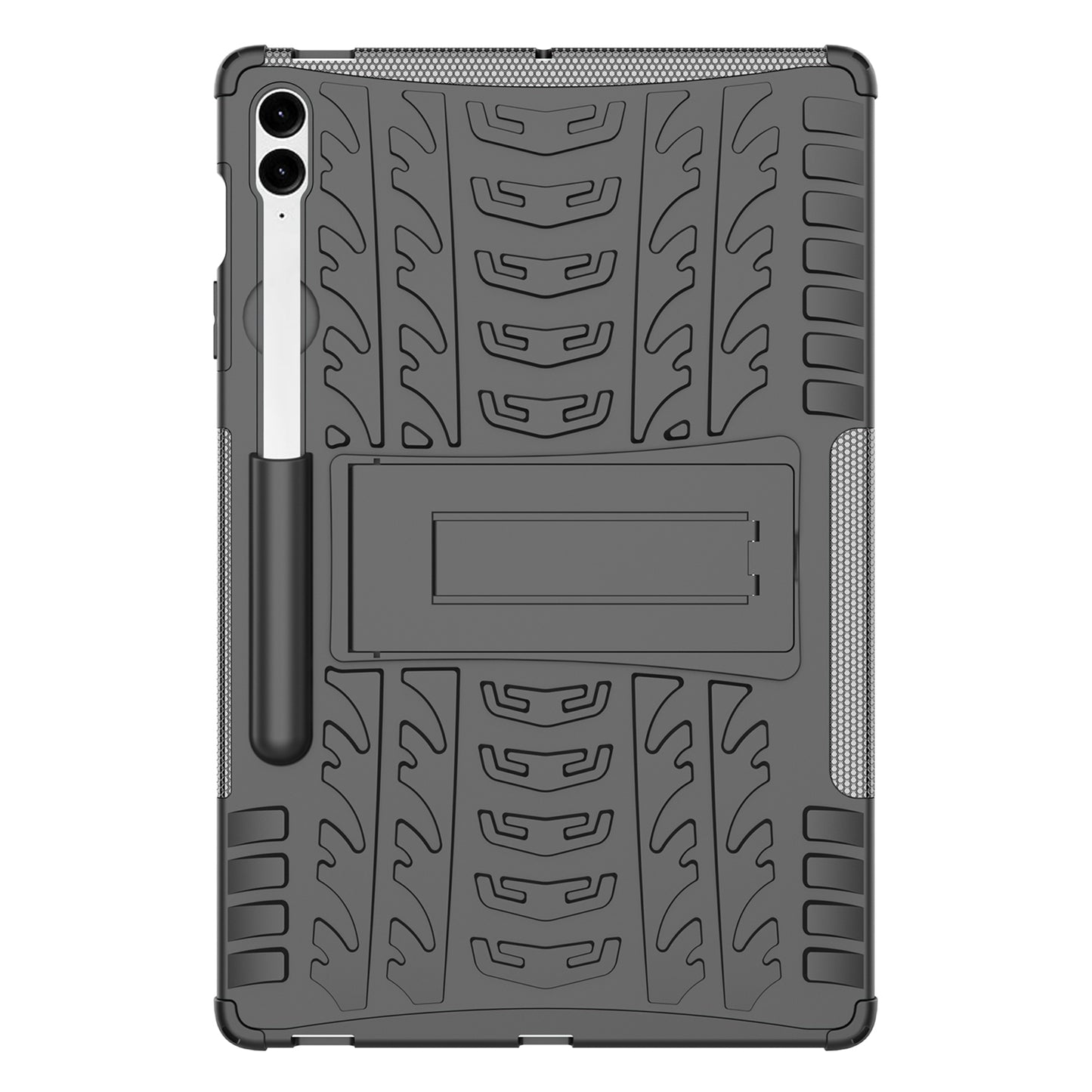 For Samsung Galaxy Tab S9 FE+ Case Tire Texture Kickstand TPU+PC Tablet Cover - Black