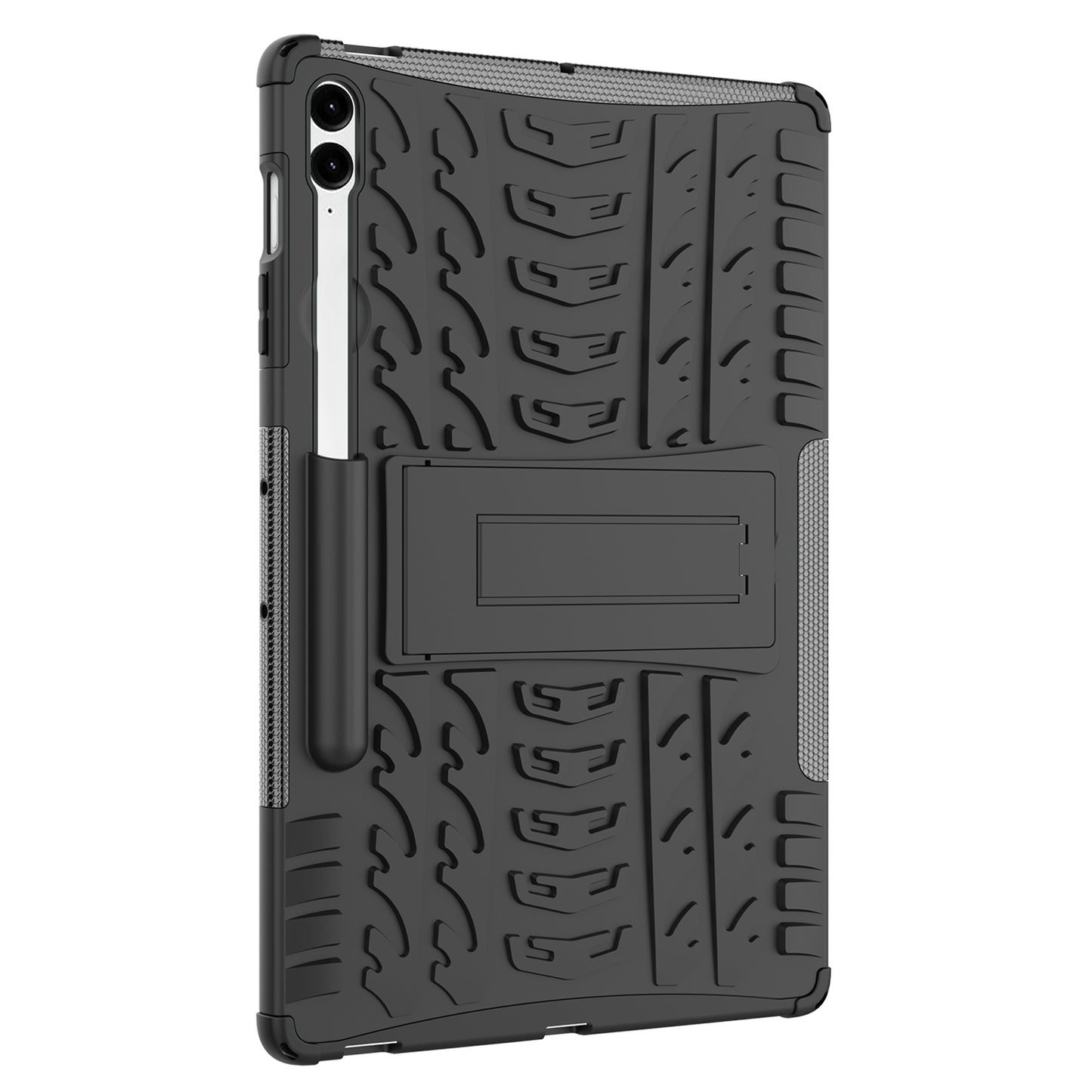 For Samsung Galaxy Tab S9 FE+ Case Tire Texture Kickstand TPU+PC Tablet Cover - Black
