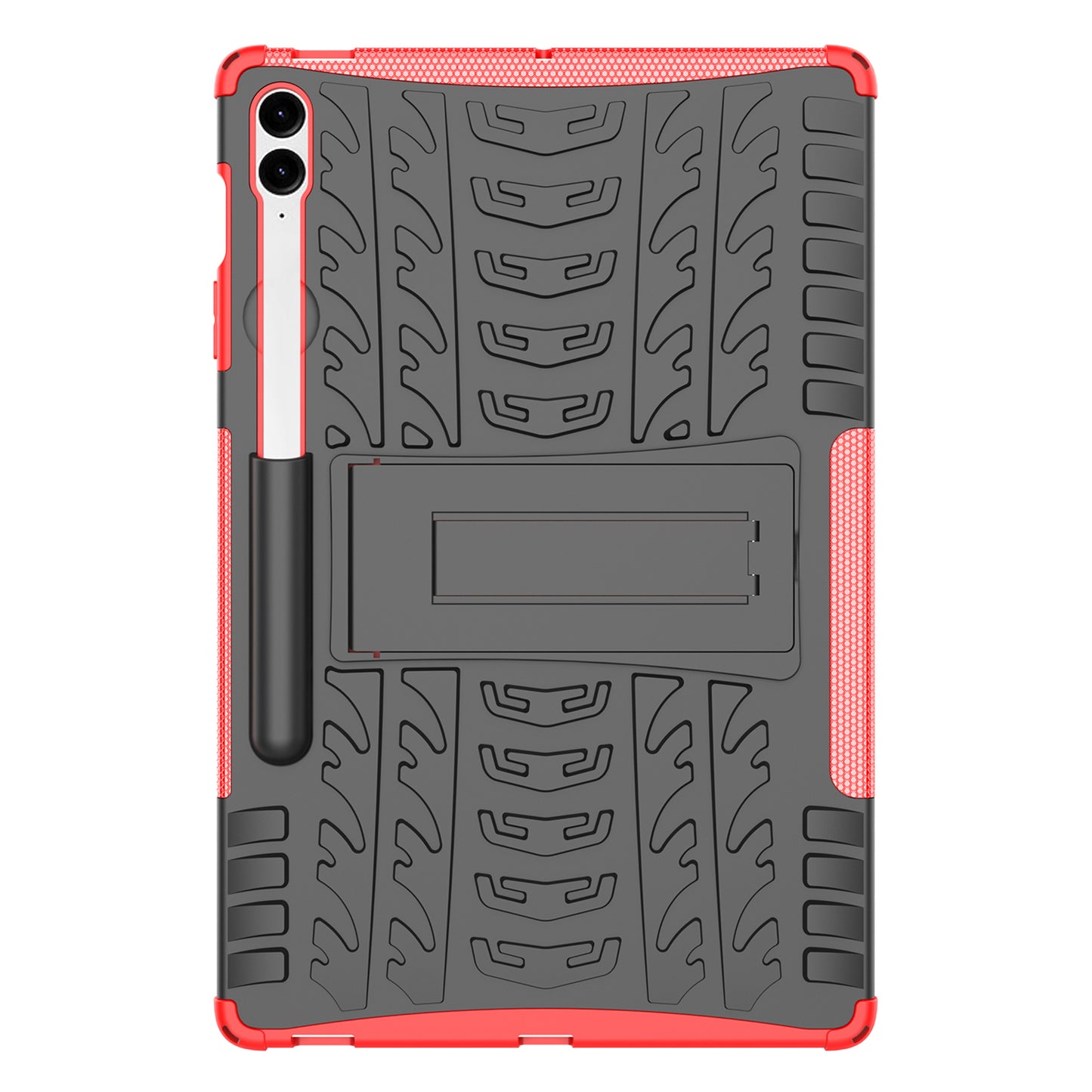 For Samsung Galaxy Tab S9 FE+ Case Tire Texture Kickstand TPU+PC Tablet Cover - Red