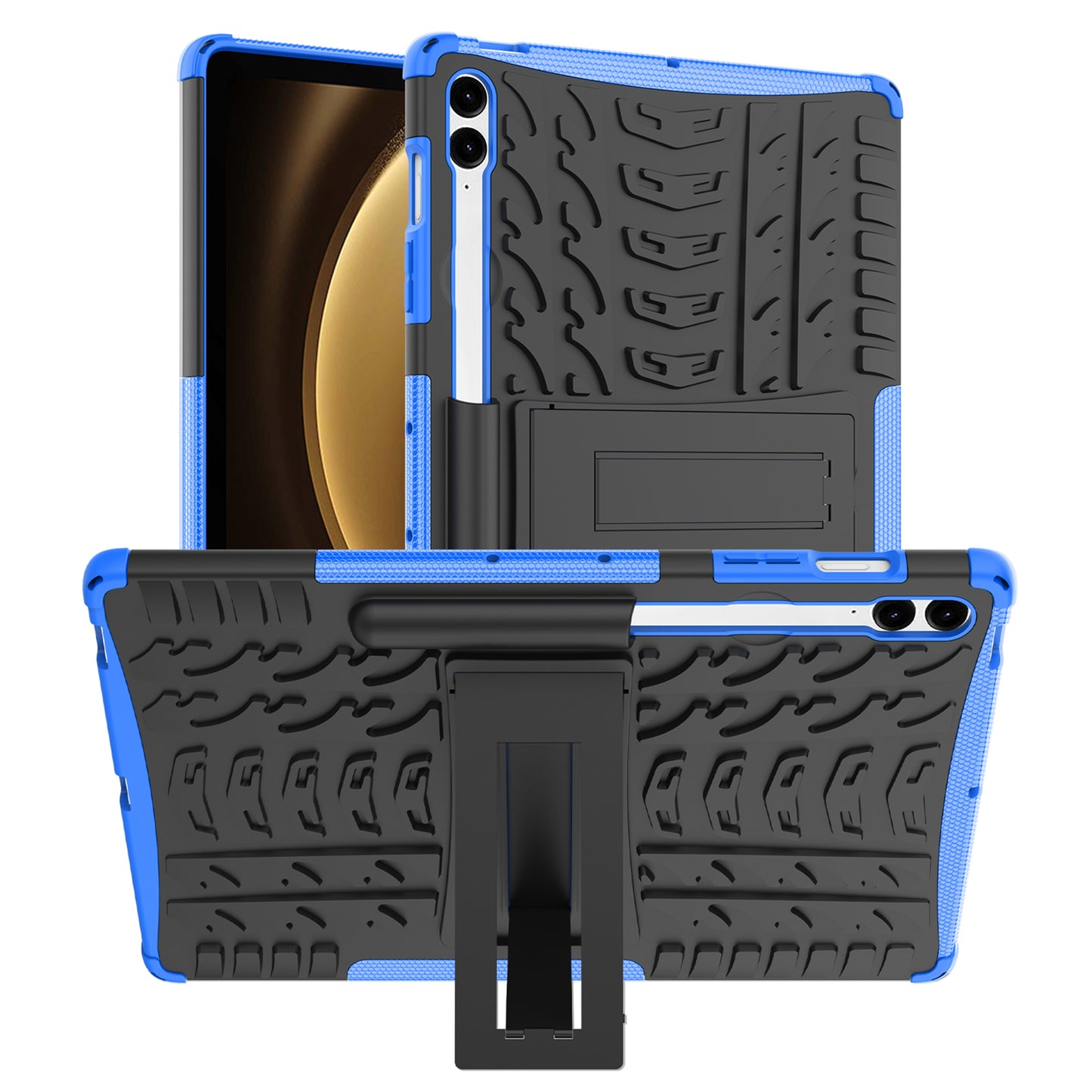 For Samsung Galaxy Tab S9 FE+ Case Tire Texture Kickstand TPU+PC Tablet Cover - Blue