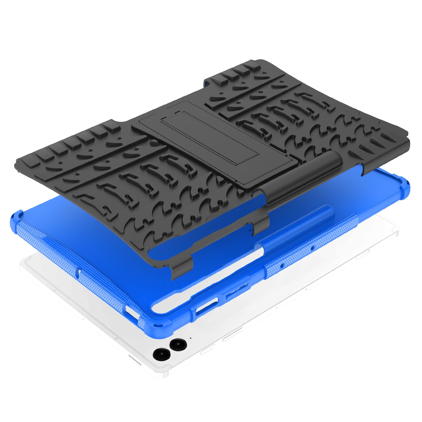 For Samsung Galaxy Tab S9 FE+ Case Tire Texture Kickstand TPU+PC Tablet Cover - Blue