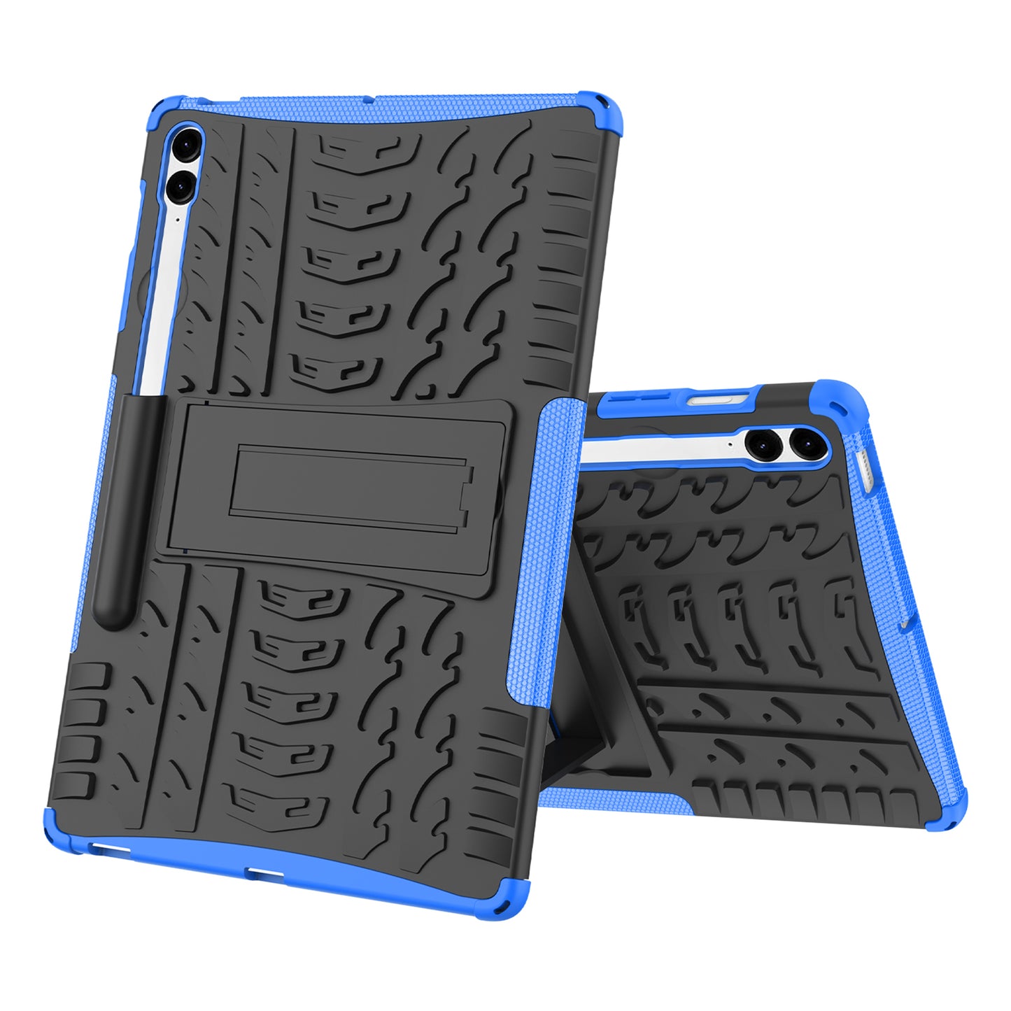 For Samsung Galaxy Tab S9 FE+ Case Tire Texture Kickstand TPU+PC Tablet Cover - Blue