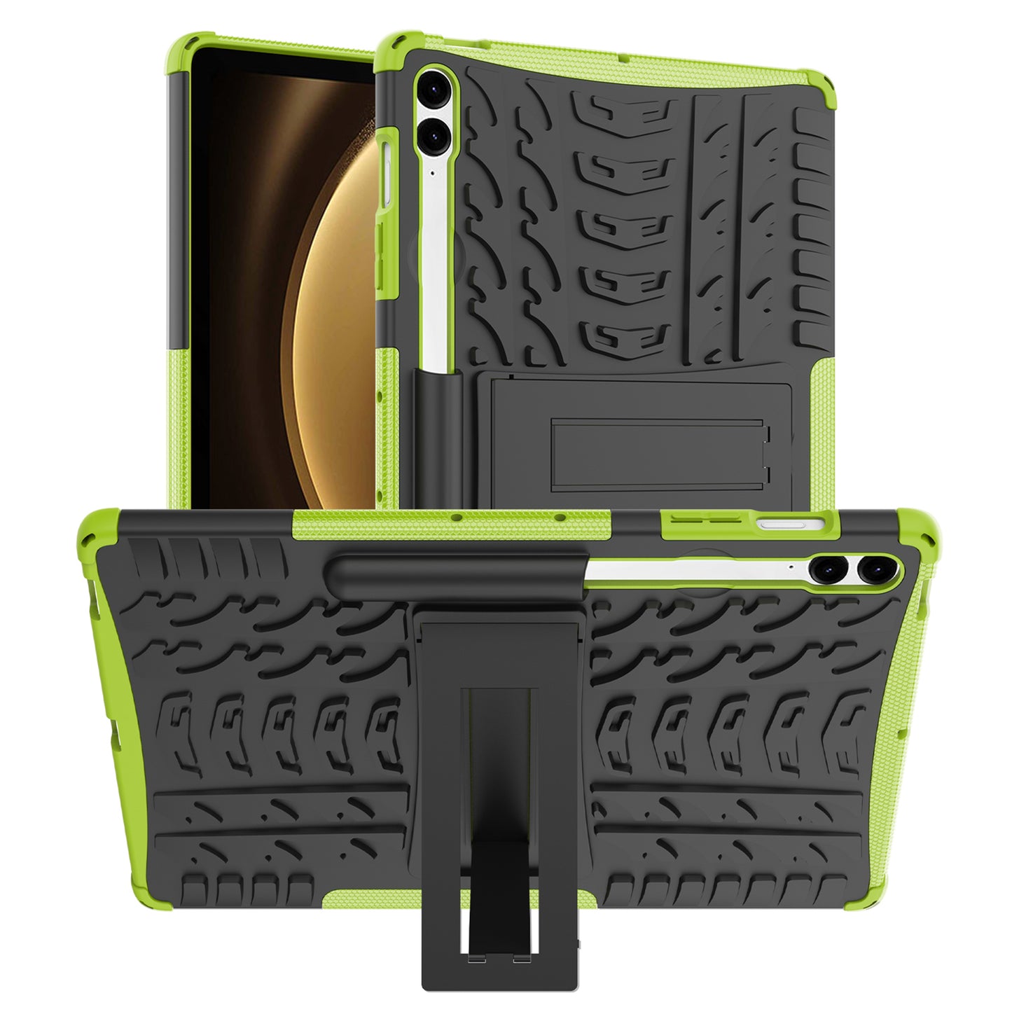 For Samsung Galaxy Tab S9 FE+ Case Tire Texture Kickstand TPU+PC Tablet Cover - Green