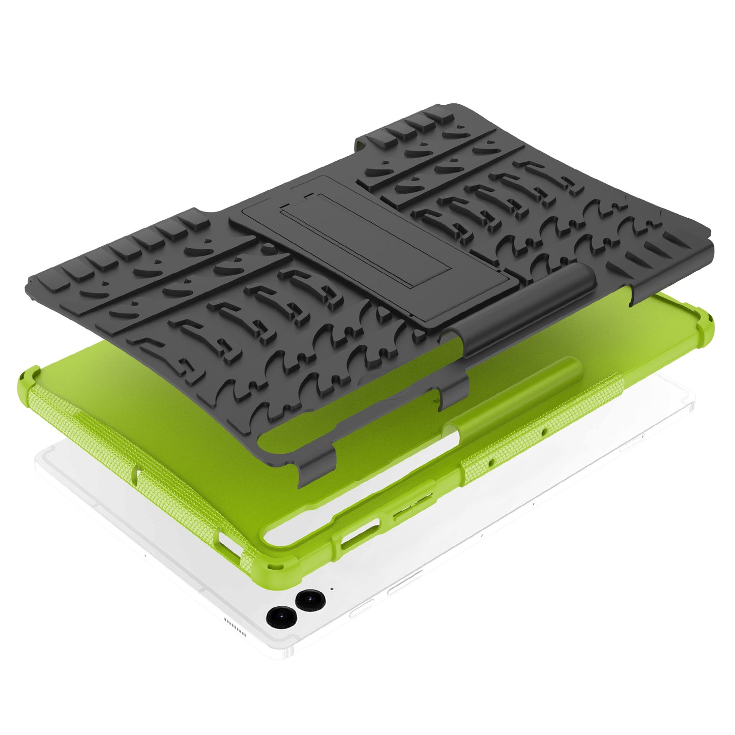 For Samsung Galaxy Tab S9 FE+ Case Tire Texture Kickstand TPU+PC Tablet Cover - Green