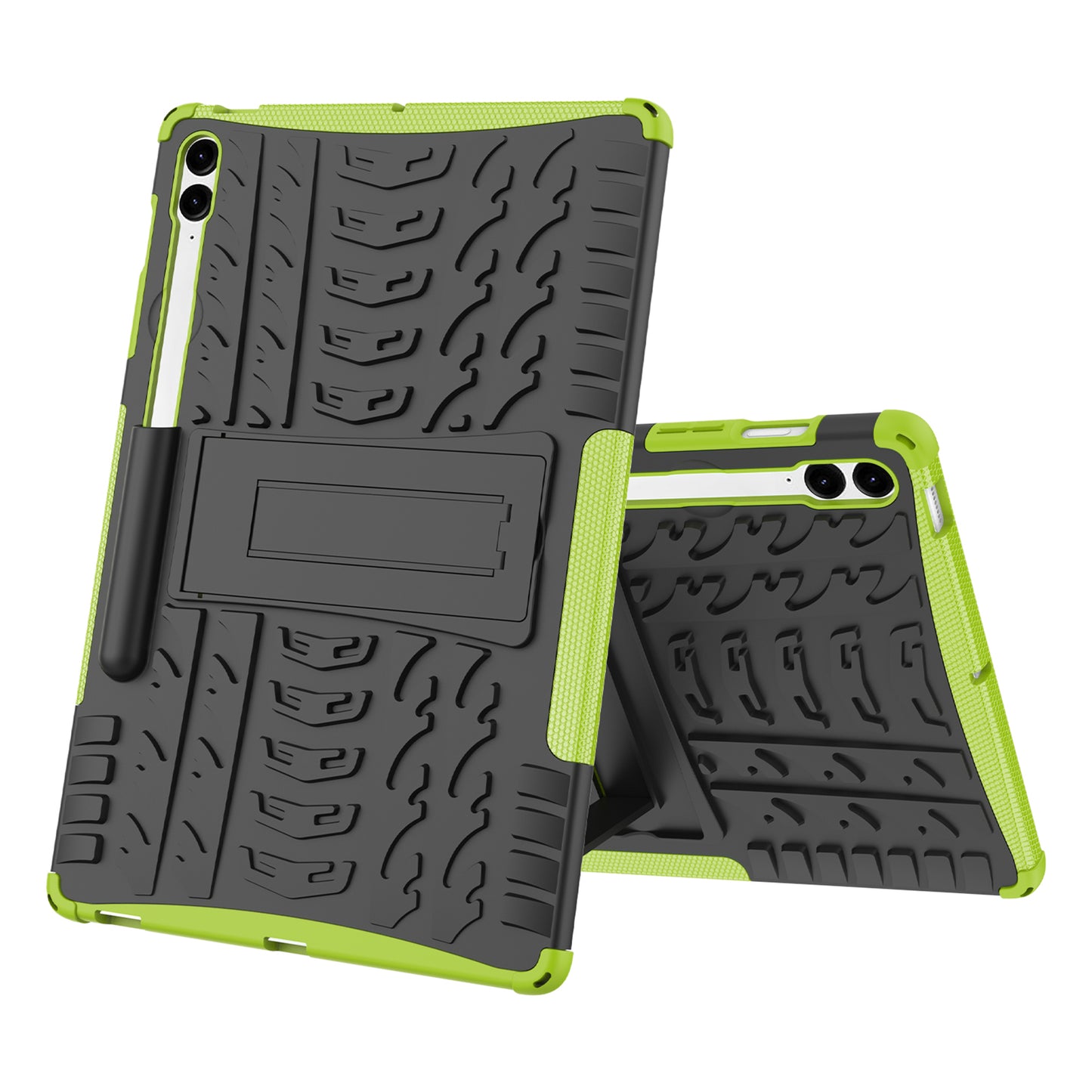 For Samsung Galaxy Tab S9 FE+ Case Tire Texture Kickstand TPU+PC Tablet Cover - Green