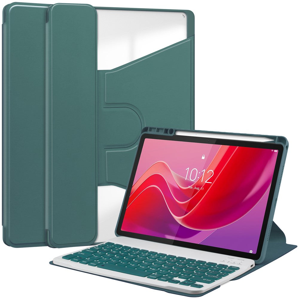 For Lenovo Tab M11 / Xiaoxin Pad 11 2024 Case PU+Acrylic Tablet Stand Cover with Bluetooth-compatible Keyboard - Blackish Green