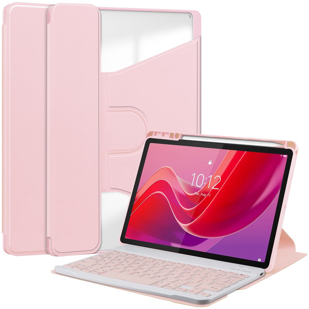 For Lenovo Tab M11 / Xiaoxin Pad 11 2024 Case PU+Acrylic Tablet Stand Cover with Bluetooth-compatible Keyboard - Pink