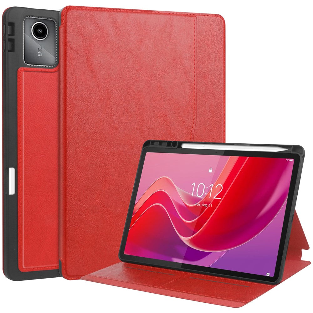 For Lenovo Tab M11 / Xiaoxin Pad 11 2024 Case Shockproof Leather Auto Wake / Sleep Tablet Stand Cover - Red