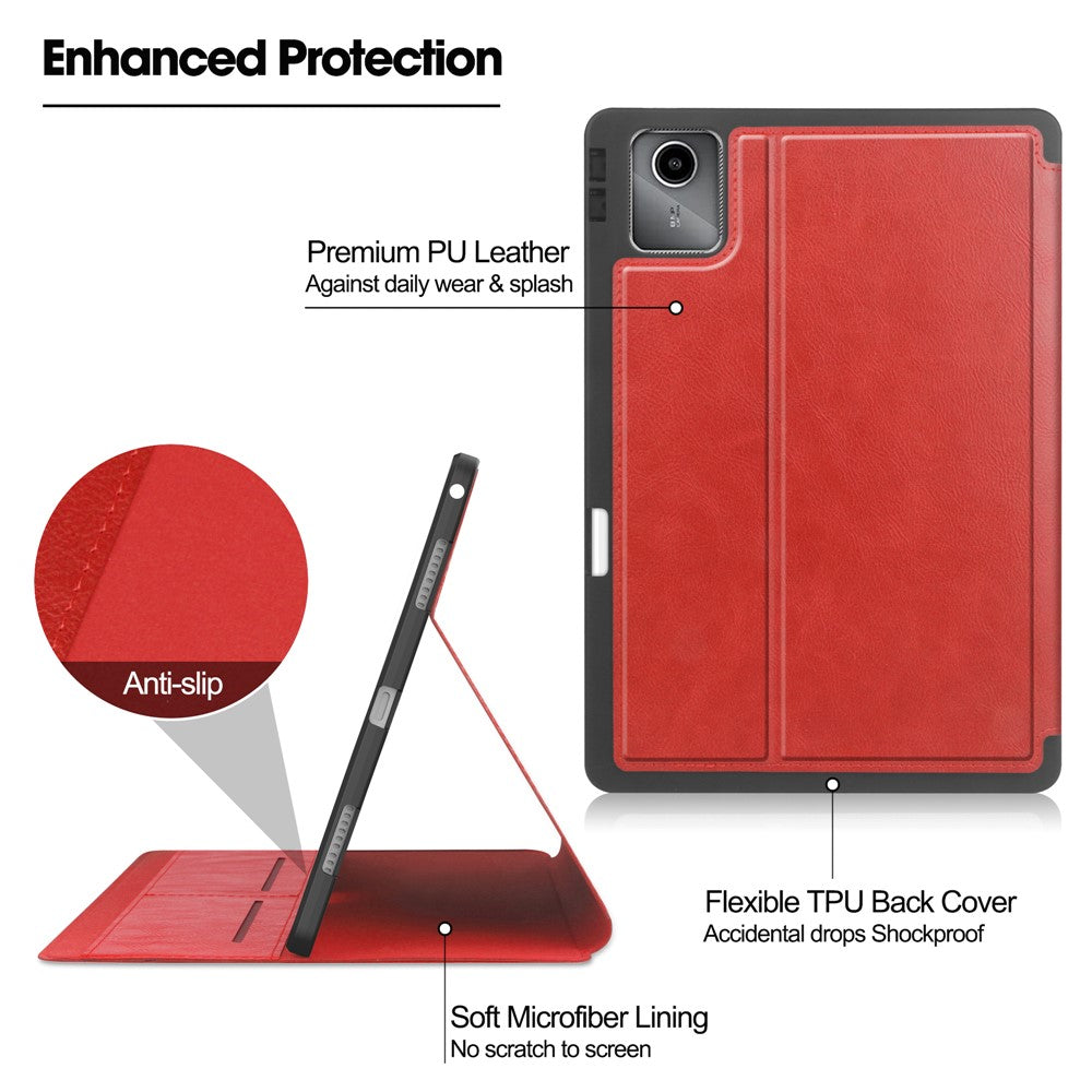 For Lenovo Tab M11 / Xiaoxin Pad 11 2024 Case Shockproof Leather Auto Wake / Sleep Tablet Stand Cover - Red