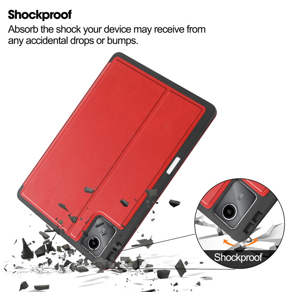 For Lenovo Tab M11 / Xiaoxin Pad 11 2024 Case Shockproof Leather Auto Wake / Sleep Tablet Stand Cover - Red