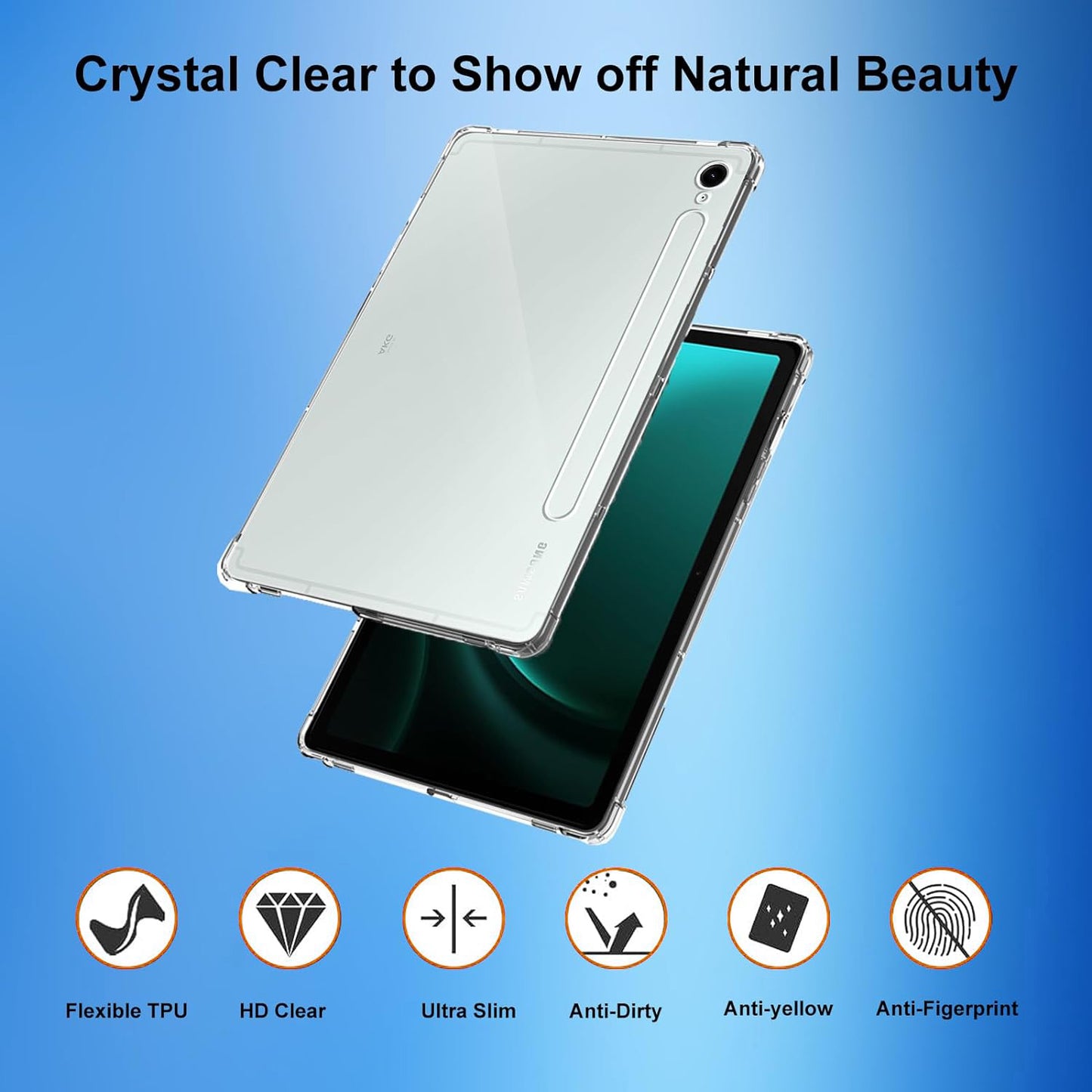 For Samsung Galaxy Tab S9 FE Case Clear TPU Tablet Cover + 2Pcs Tempered Glass Screen Protector