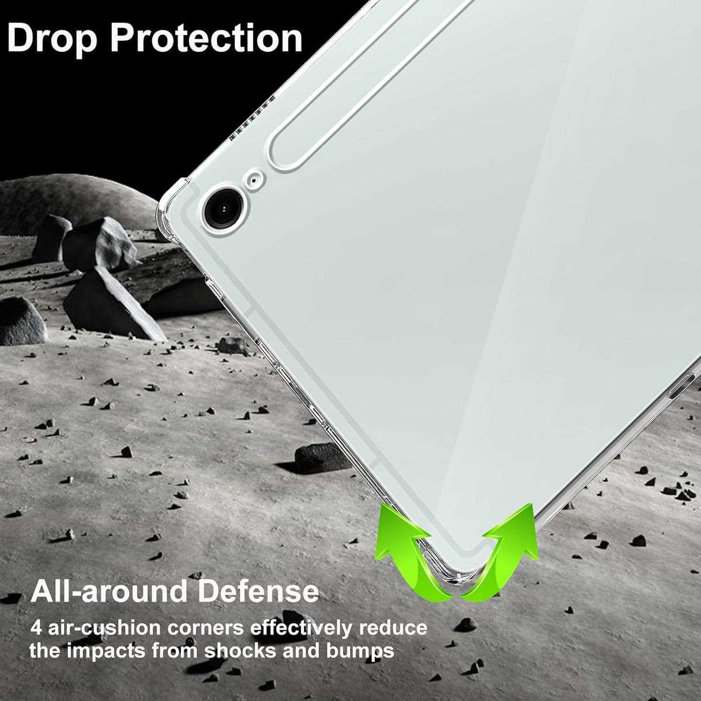 For Samsung Galaxy Tab S9 FE Case Clear TPU Tablet Cover + 2Pcs Tempered Glass Screen Protector