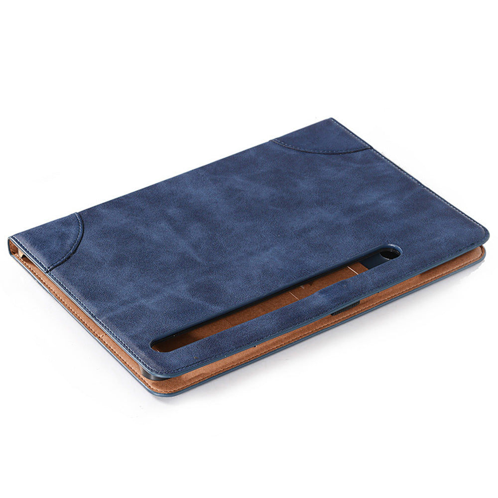 For Samsung Galaxy Tab S9 FE Tablet Case Cross Texture Card Slots PU Leather Flip Cover - Dark Blue