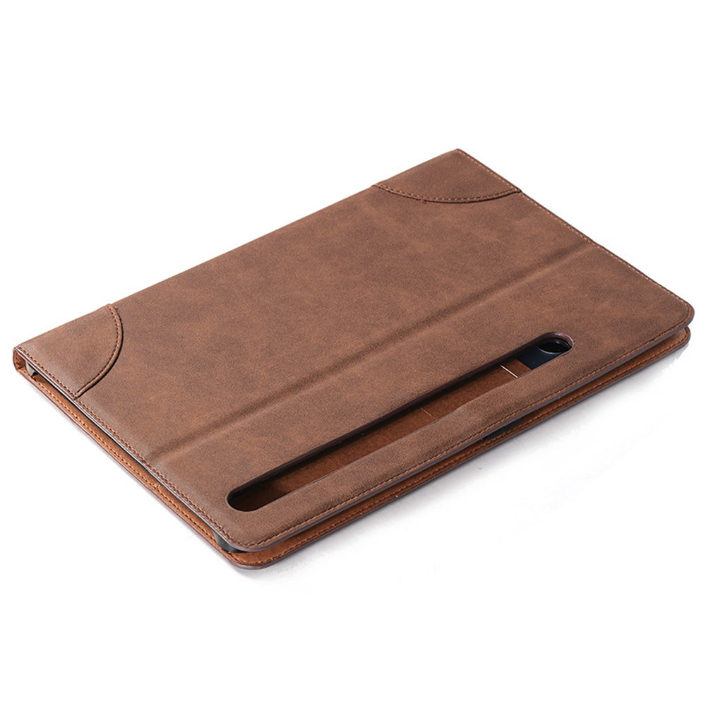 For Samsung Galaxy Tab S9 FE Tablet Case Cross Texture Card Slots PU Leather Flip Cover - Brown