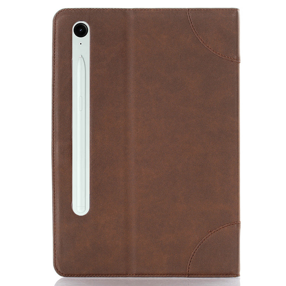 For Samsung Galaxy Tab S9 FE Tablet Case Cross Texture Card Slots PU Leather Flip Cover - Brown