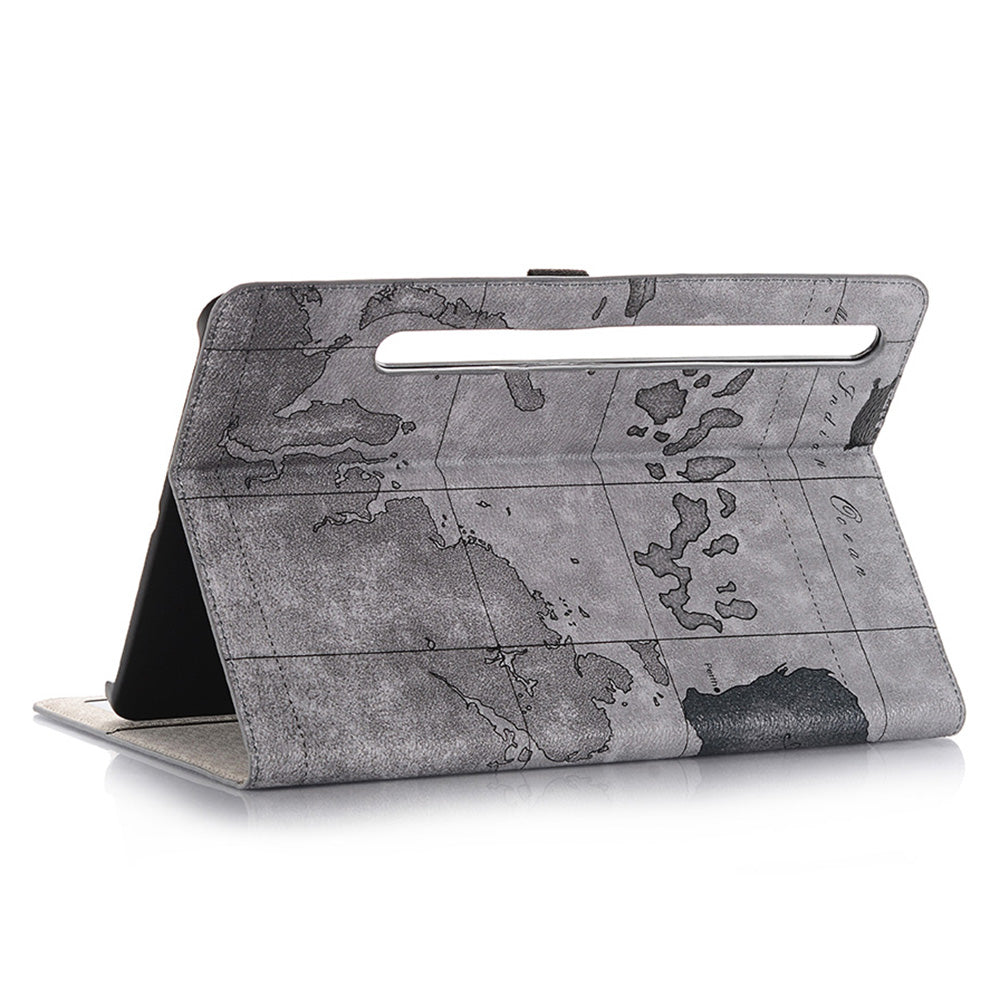 For Samsung Galaxy Tab S9 FE Protective Case Map Pattern PU Leather Tablet Wallet Cover - Grey