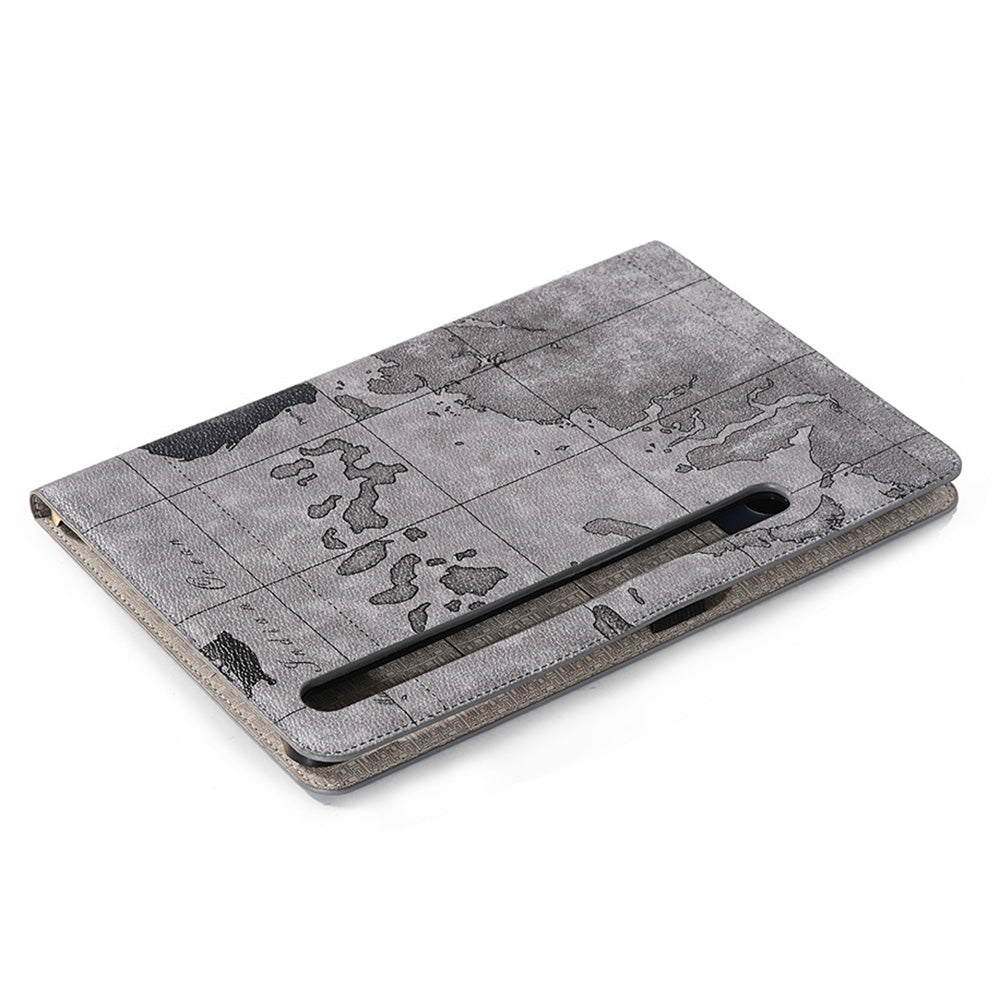 For Samsung Galaxy Tab S9 FE Protective Case Map Pattern PU Leather Tablet Wallet Cover - Grey