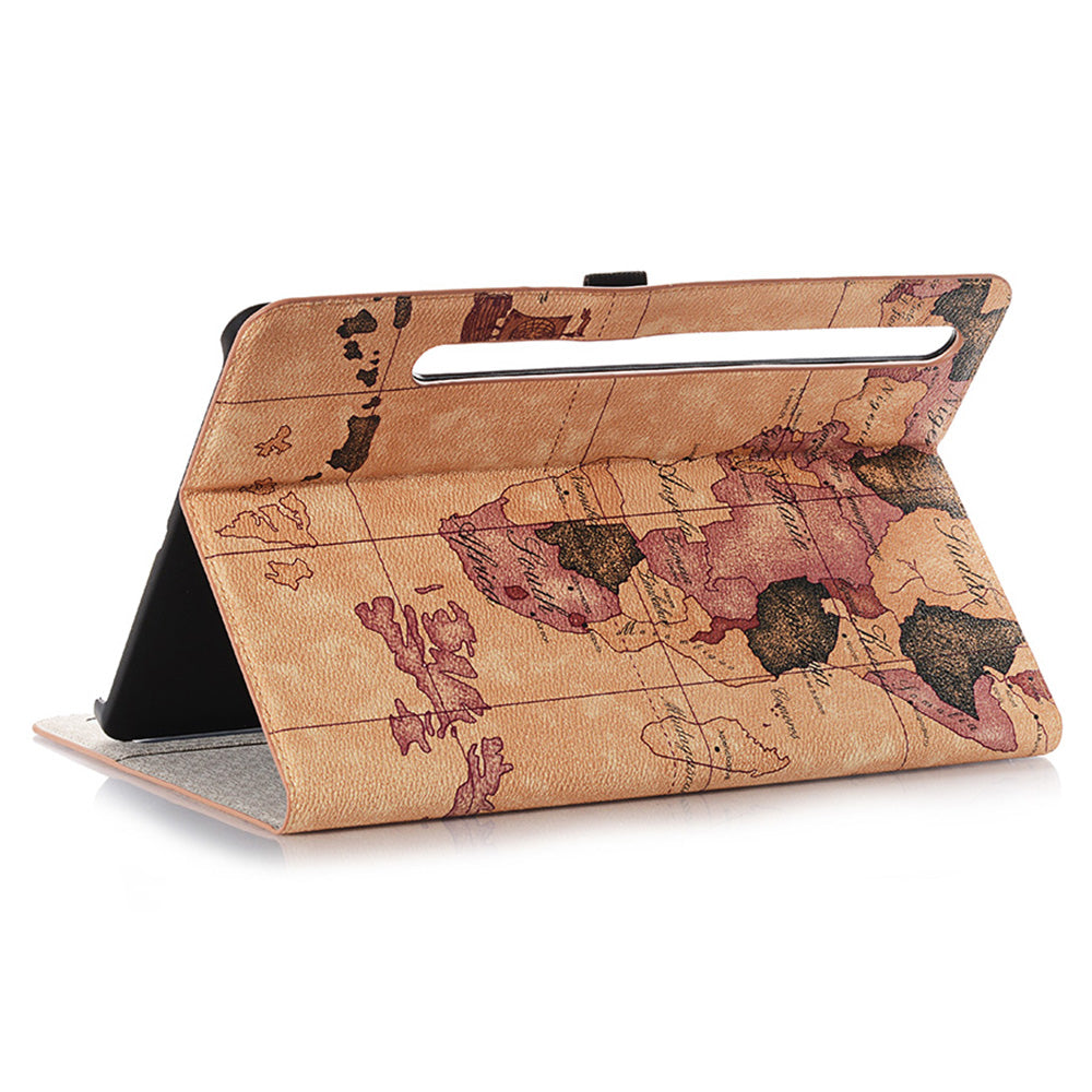 For Samsung Galaxy Tab S9 FE Protective Case Map Pattern PU Leather Tablet Wallet Cover - Yellow