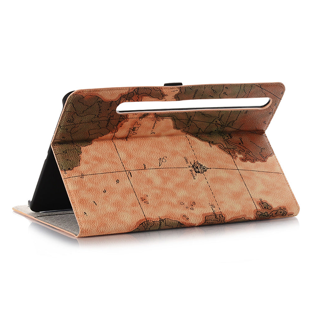 For Samsung Galaxy Tab S9 FE Protective Case Map Pattern PU Leather Tablet Wallet Cover - Brown