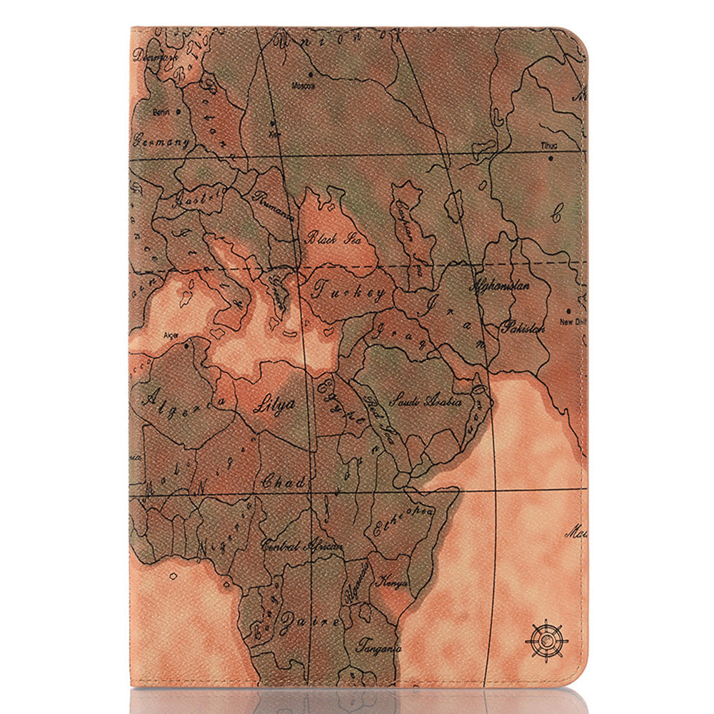 For Samsung Galaxy Tab S9 FE Protective Case Map Pattern PU Leather Tablet Wallet Cover - Brown