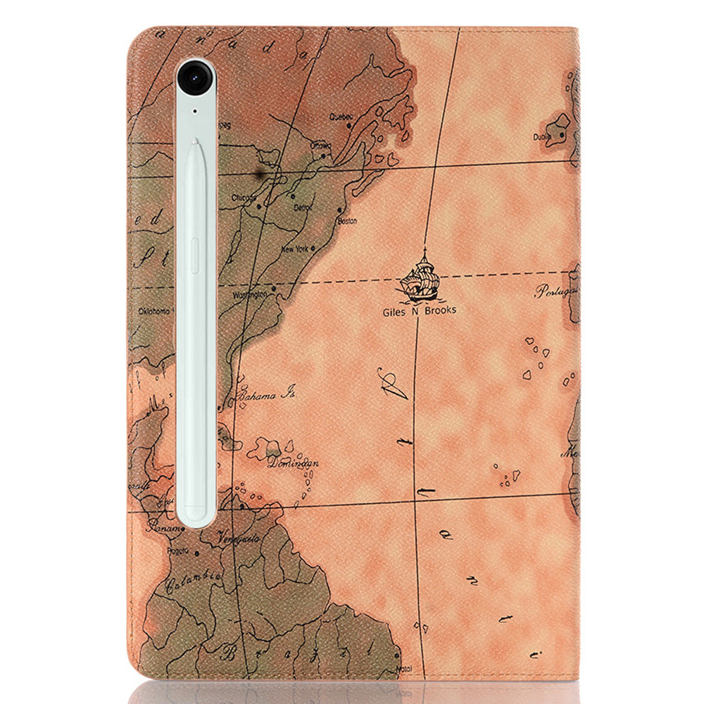 For Samsung Galaxy Tab S9 FE Protective Case Map Pattern PU Leather Tablet Wallet Cover - Brown