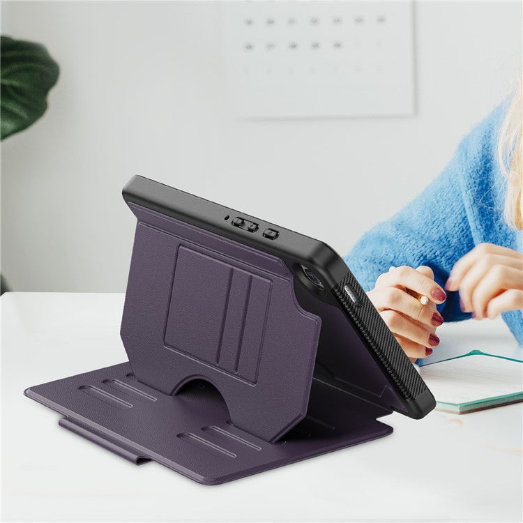 For Samsung Galaxy Tab A9 (SM-X110 / X115) Case 5-Level Adjustable Stand Tablet Cover with Card Holder and Pen Slot - Purple