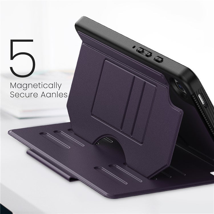 For Samsung Galaxy Tab A9 (SM-X110 / X115) Case 5-Level Adjustable Stand Tablet Cover with Card Holder and Pen Slot - Purple