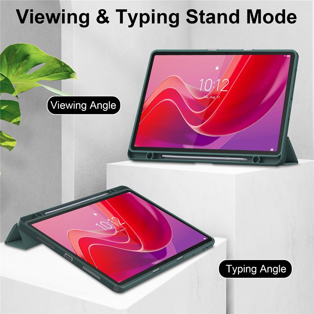 For Lenovo Tab M11 / Xiaoxin Pad 11 2024 Case Anti-Scratch PU+TPU+Acrylic Tablet Cover with Pen Slot - Green