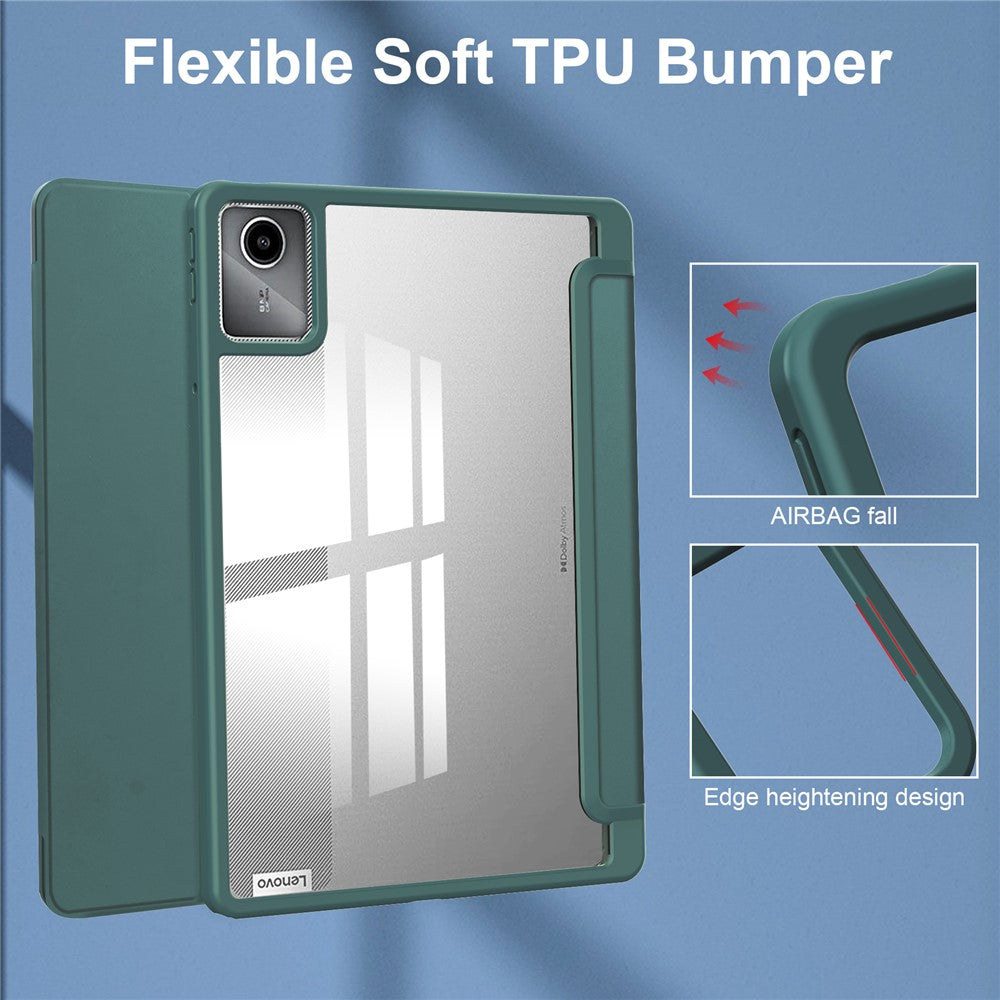 For Lenovo Tab M11 / Xiaoxin Pad 11 2024 Case Anti-Scratch PU+TPU+Acrylic Tablet Cover with Pen Slot - Green