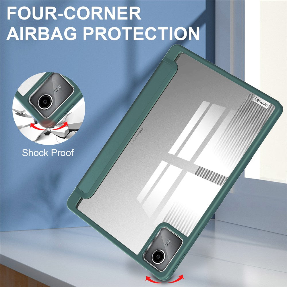 For Lenovo Tab M11 / Xiaoxin Pad 11 2024 Case Anti-Scratch PU+TPU+Acrylic Tablet Cover with Pen Slot - Green