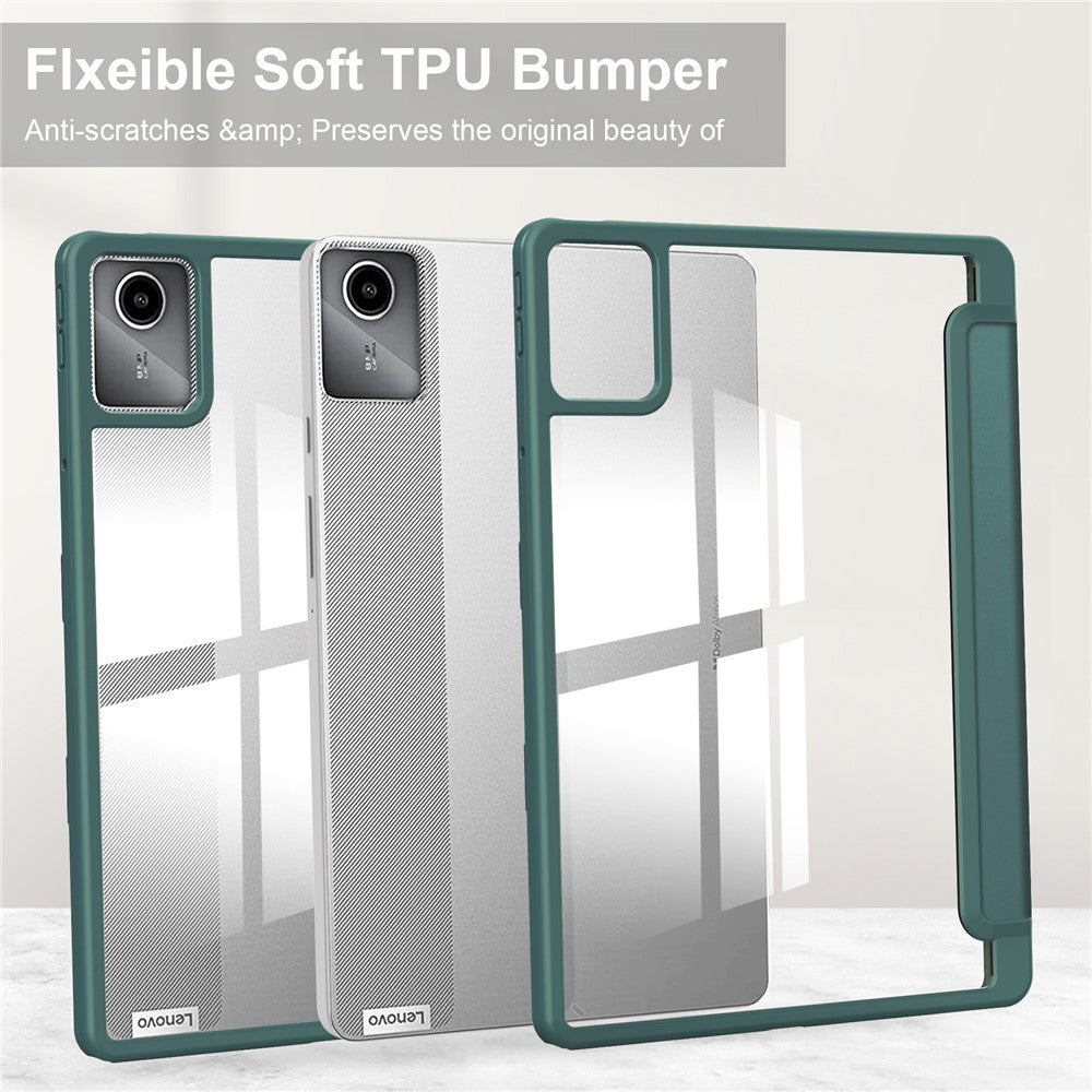 For Lenovo Tab M11 / Xiaoxin Pad 11 2024 Case Anti-Scratch PU+TPU+Acrylic Tablet Cover with Pen Slot - Green