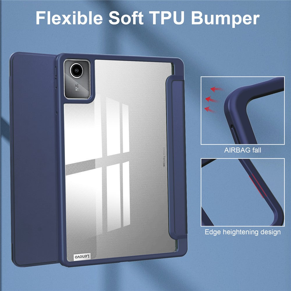 For Lenovo Tab M11 / Xiaoxin Pad 11 2024 Case Anti-Scratch PU+TPU+Acrylic Tablet Cover with Pen Slot - Dark Blue