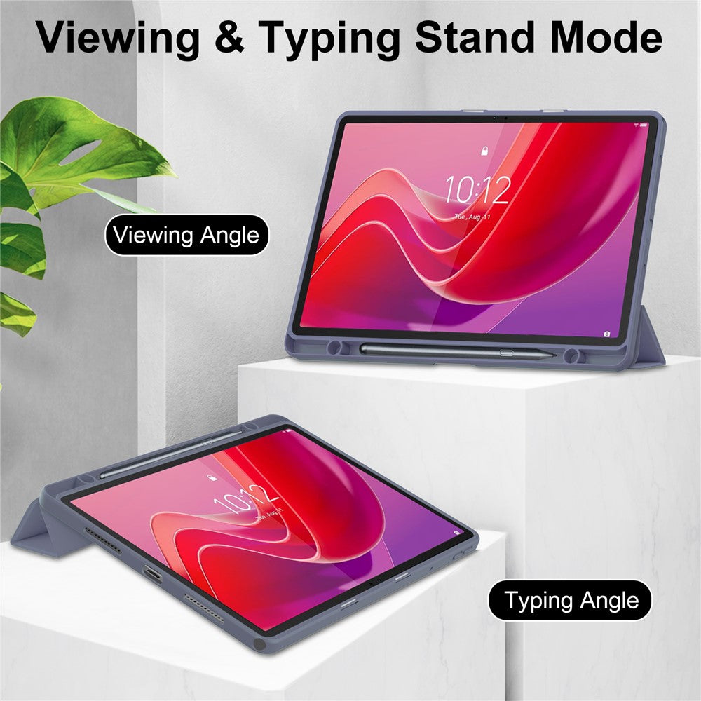 For Lenovo Tab M11 / Xiaoxin Pad 11 2024 Case Anti-Scratch PU+TPU+Acrylic Tablet Cover with Pen Slot - Purple