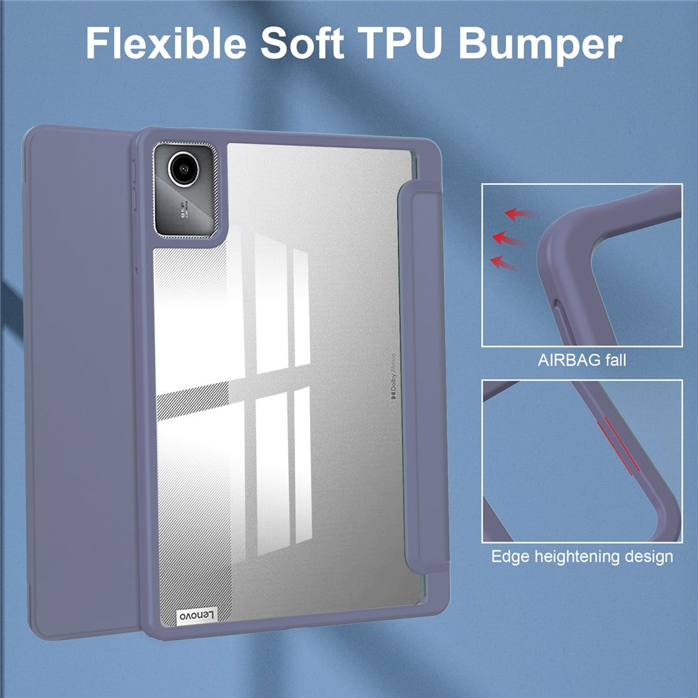 For Lenovo Tab M11 / Xiaoxin Pad 11 2024 Case Anti-Scratch PU+TPU+Acrylic Tablet Cover with Pen Slot - Purple