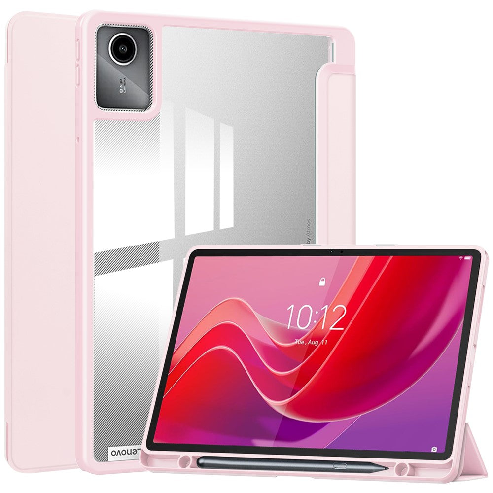 For Lenovo Tab M11 / Xiaoxin Pad 11 2024 Case Anti-Scratch PU+TPU+Acrylic Tablet Cover with Pen Slot - Pink