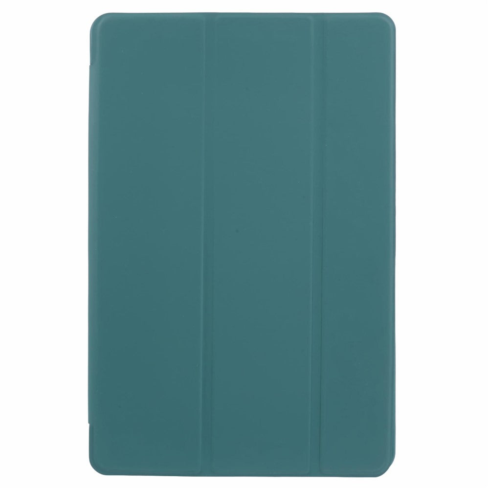 For Lenovo Tab M11 / Xiaoxin Pad 11 2024 Case Leather+Silicone Tri-fold Stand Shell Tablet Cover - Blackish Green