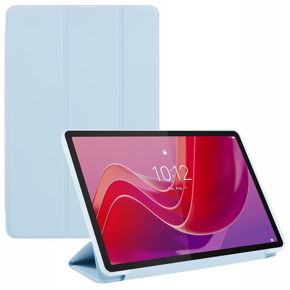 For Lenovo Tab M11 / Xiaoxin Pad 11 2024 Case Leather+Silicone Tri-fold Stand Shell Tablet Cover - Baby Blue