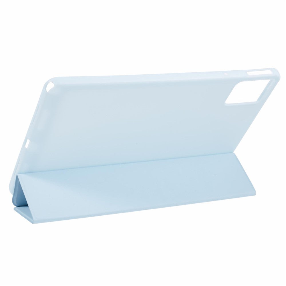 For Lenovo Tab M11 / Xiaoxin Pad 11 2024 Case Leather+Silicone Tri-fold Stand Shell Tablet Cover - Baby Blue