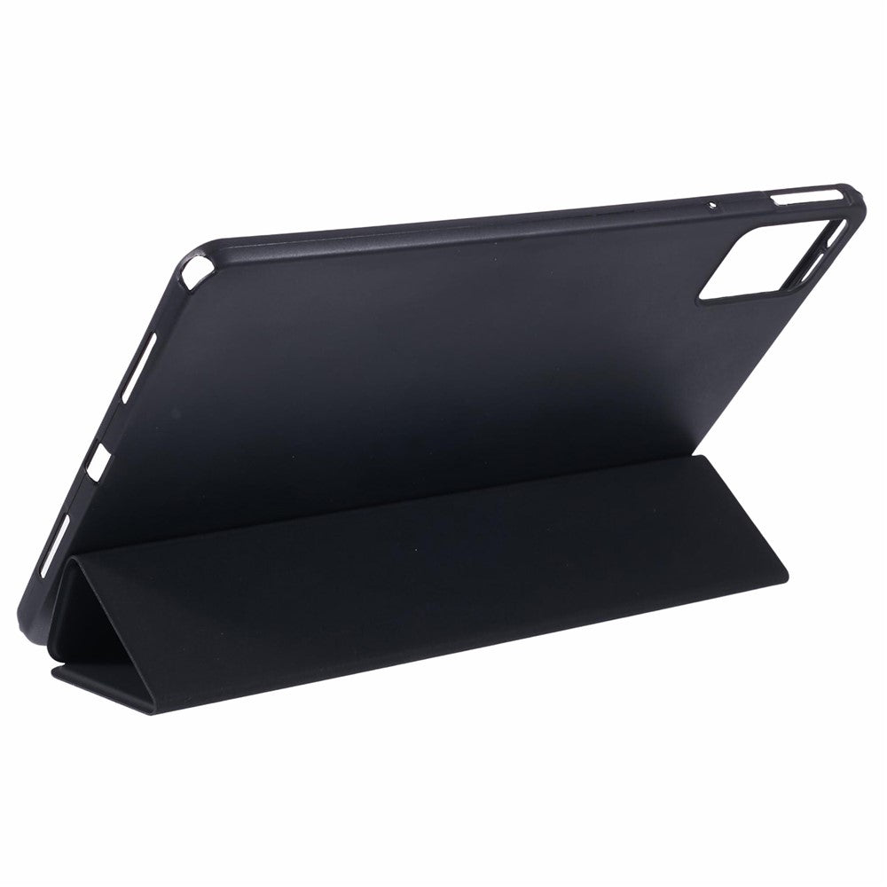 For Lenovo Tab M11 / Xiaoxin Pad 11 2024 Case Leather+Silicone Tri-fold Stand Shell Tablet Cover - Black