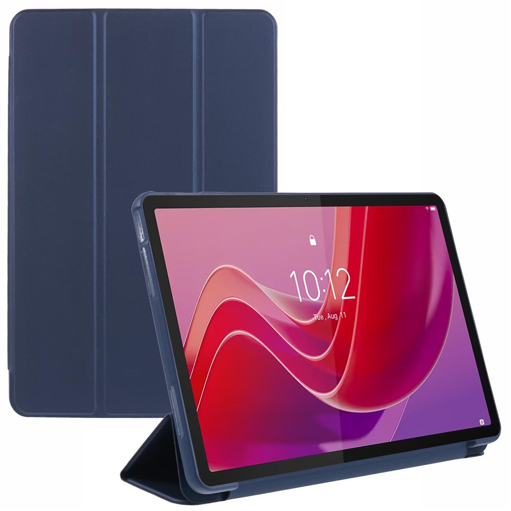 For Lenovo Tab M11 / Xiaoxin Pad 11 2024 Case Leather+Silicone Tri-fold Stand Shell Tablet Cover - Dark Blue