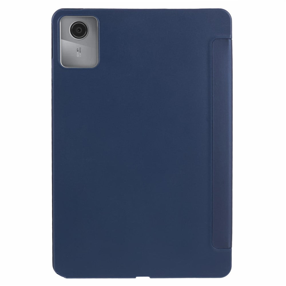 For Lenovo Tab M11 / Xiaoxin Pad 11 2024 Case Leather+Silicone Tri-fold Stand Shell Tablet Cover - Dark Blue