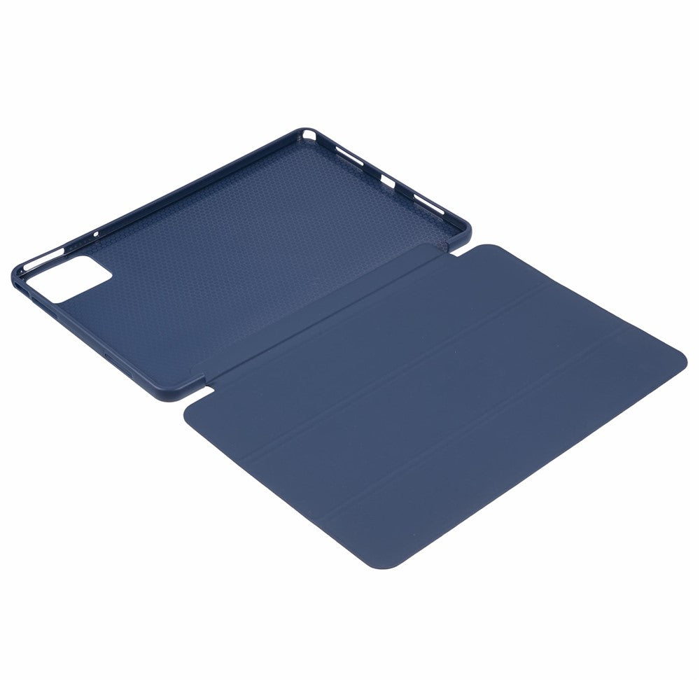 For Lenovo Tab M11 / Xiaoxin Pad 11 2024 Case Leather+Silicone Tri-fold Stand Shell Tablet Cover - Dark Blue