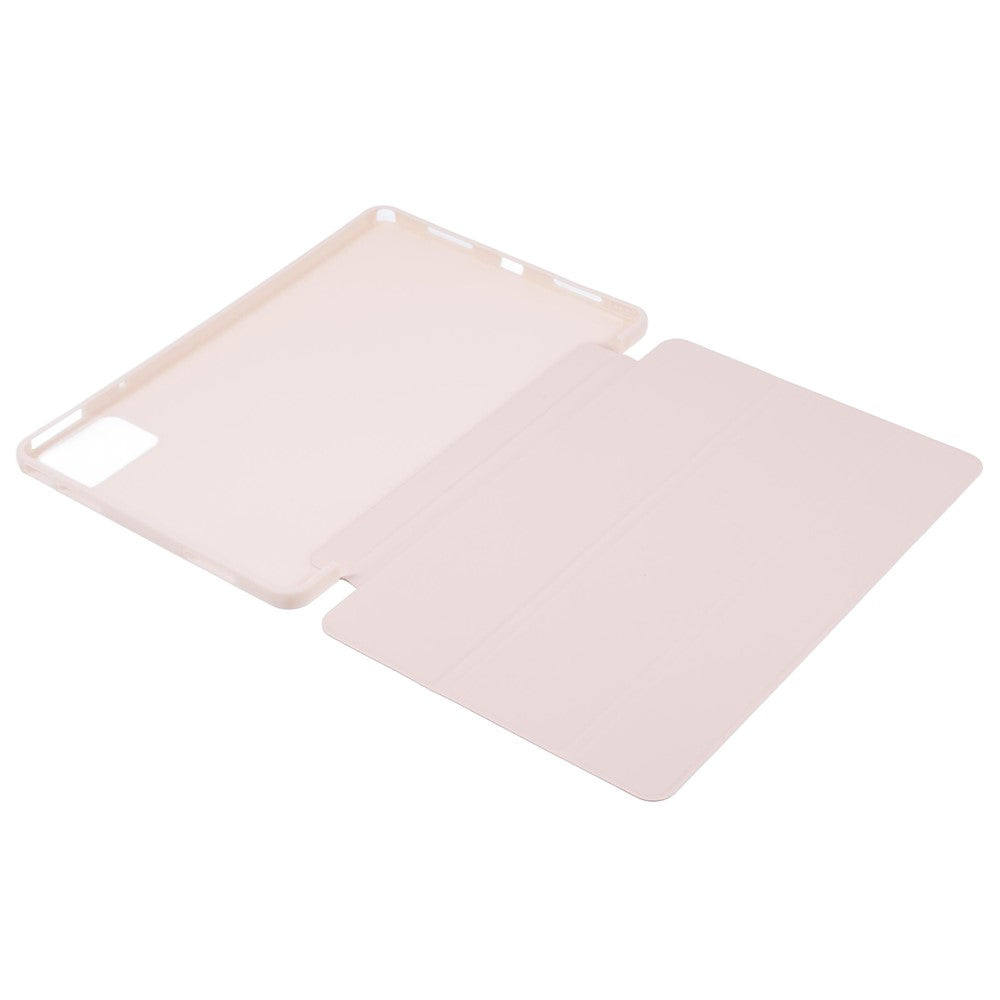 For Lenovo Tab M11 / Xiaoxin Pad 11 2024 Case Leather+Silicone Tri-fold Stand Shell Tablet Cover - Pink